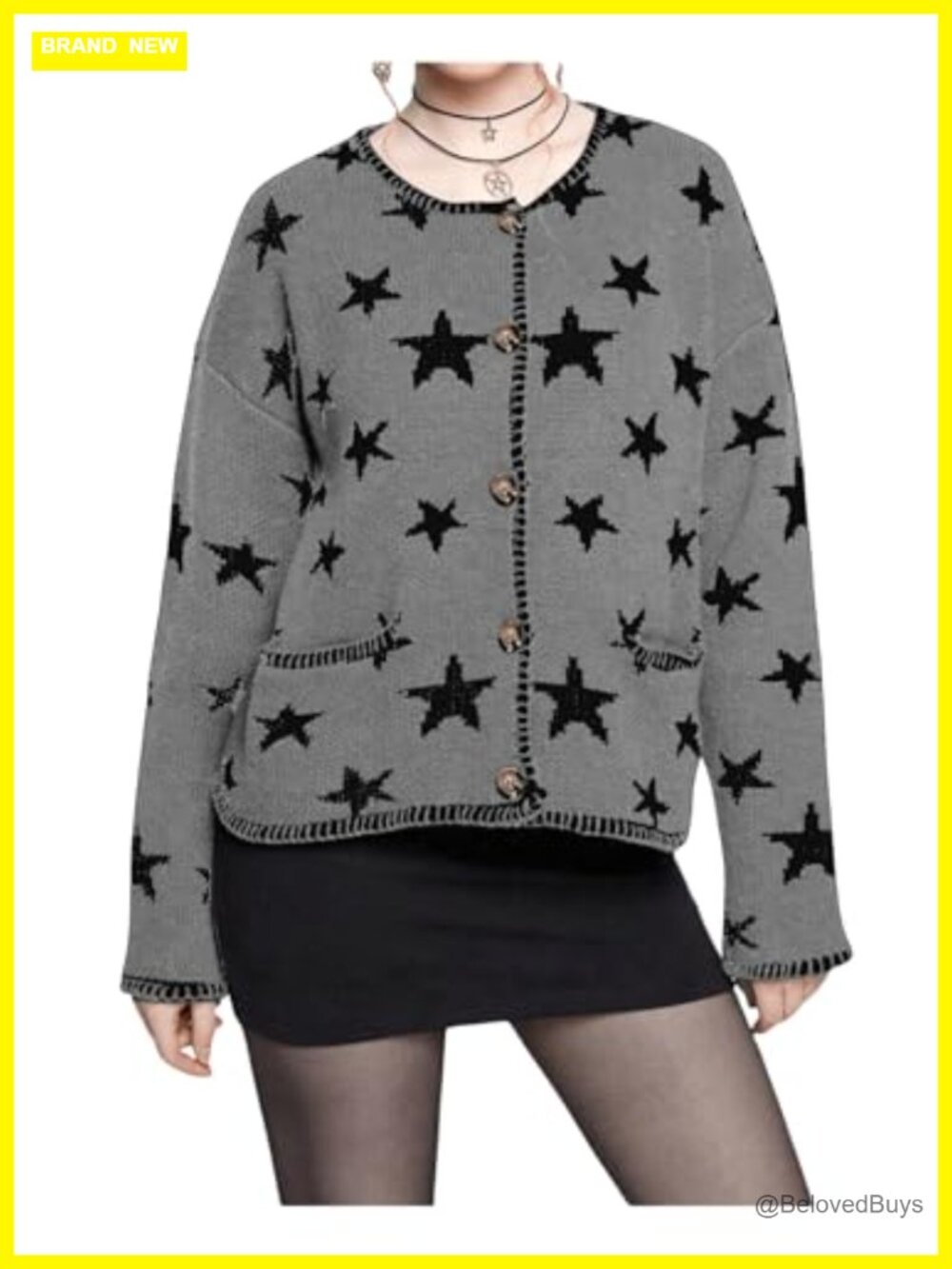 Women's Star Print Chunky Oversized Button Up Cardigan Sweater